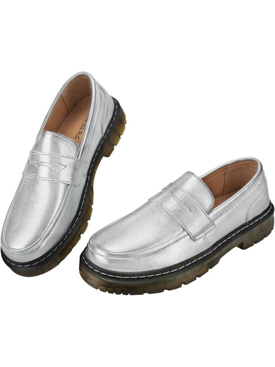 Shoes - Women's Silver Classic Penny Loafers Fashion Driving Moccasins Shoes